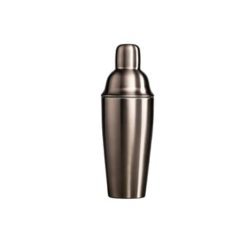 Sleek stainless steel cocktail shaker with a gunmetal finish showcasing a frothy espresso martini Mockup. Drink isolated on transparent background