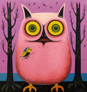 Abstract sorrealistic painting of creatures in psychedelic pop art style. Otherworld of fantasy and grotesque forms. 