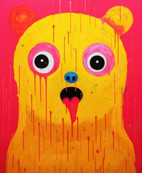Abstract sorrealistic painting of creatures in psychedelic pop art style. Otherworld of fantasy and grotesque forms. 