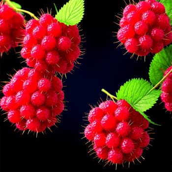 Sweet wineberries rolling thorny stems twisting juice splattering Rubus phoenicolasius Food and Culinary concept. Food isolated on transparent background.