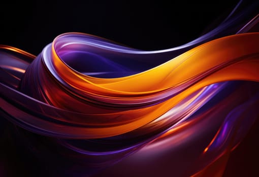Abstact background and texture. Flowing waves of orange and purple light on black. A smooth, wavy blend of warm and cool tones.