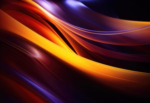 Abstact background and texture. Flowing waves of orange and purple light on black. A smooth, wavy blend of warm and cool tones.