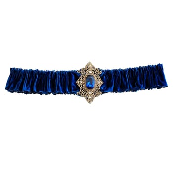 Sapphire blue velvet garter rich texture spinning with a regal presence deeply saturated color. Woman lingerie isolated on transparent background.