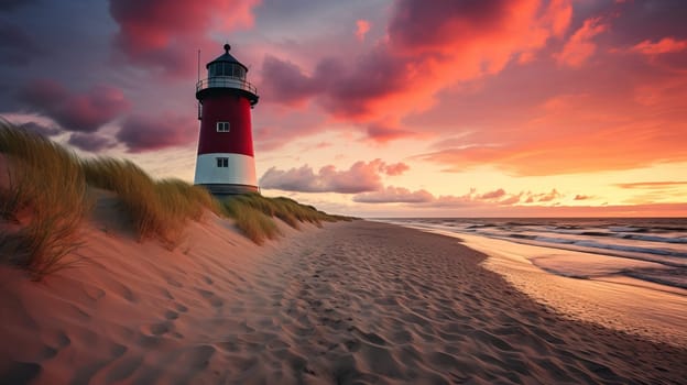 Lighthouse on the beach at sunset, Landscape Seascape Nature Travel