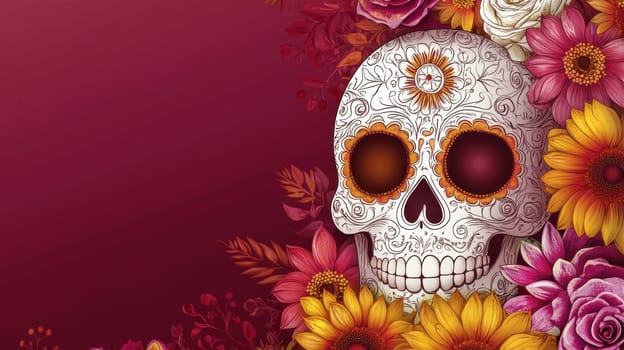 Colorful Day of the Dead Sugar Skull with Flowers
