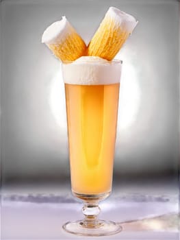 Marshmallow root tea tall glass pale roots viscous texture soothing demulcent. Drink isolated on transparent background.