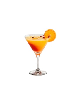 Sex on the Beach cocktail glass with vibrant blend of vodka peach schnapps orange juice. Drink isolated on transparent background.