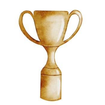 Cup award watercolor. Hand drawn gold metal cup on isolated white background. Clip art of sports equipment. Ideal for posters, match tickets and textiles. High quality illustration