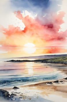 An exquisite painting depicting a serene sunset over the ocean, capturing the vibrant colors and tranquility of dusk.