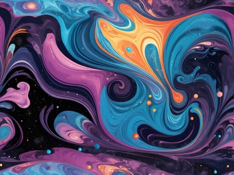 A vibrant abstract painting created with bold strokes of blue, yellow, and purple.