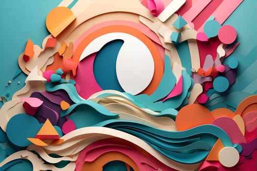 A stunningly colorful wall adorned with a prominent circular object captures attention.