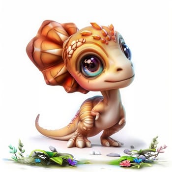 Adorable baby spinosaurus illustration in a nature setting for children's decor and education. baby