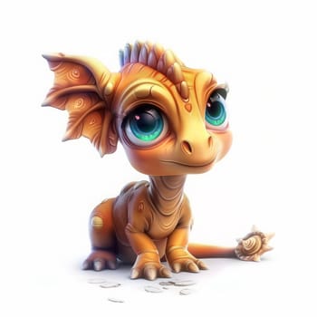 Adorable baby parasaurolophus with big eyes set against a white background. baby