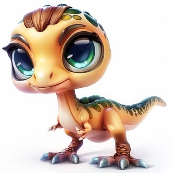 Adorable baby oviraptor dinosaur with big eyes isolated on white background. baby