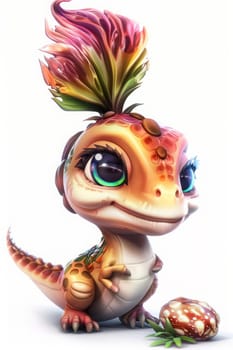 Adorable baby oviraptor with leaf plumage on white background for children's decor. baby