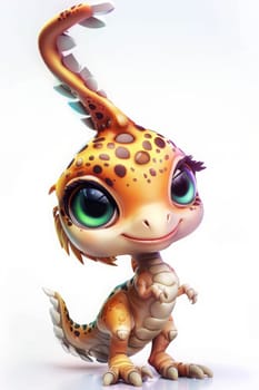 Charming baby oviraptor dinosaur with spots and large eyes isolated on white. baby