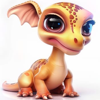 Adorable baby gallimimus with big eyes and spotted skin on white background. baby