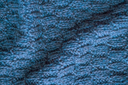 Macro Knitted Blanket. Abstract Woolen Pullover. Knitwear Christmas Background. Knitted Sweater. Blue Linen Thread. Scandinavian Warm Cloth. Cotton Plaid Wallpaper. Fiber Knitted Sweater.