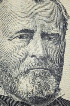 Portrait The 18th U.S. President Ulysses S. Grant on The United States fifty dollar bill