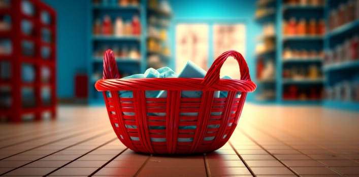 illustration store delivery background food shopping retail red market buying person organic grocery buyer variety shop consumption cart supermarket basket. Generative AI.