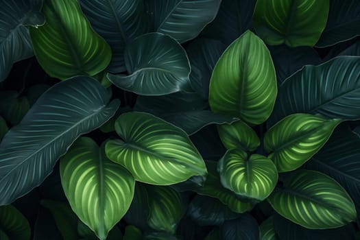 garden texture forest green art leaf background palm tree dark nature close-up green jungle black leaf tropical botanical illustration colourful exotic bright. Generative AI.
