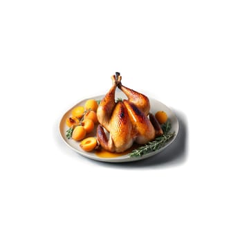 Roasted guinea fowl crispy skin apricot stuffing honey glaze thyme sprigs Culinary and Food concept. Food isolated on transparent background