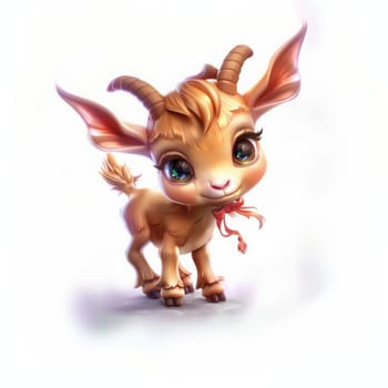 Adorable cartoon goat with big eyes and cute expressions, on white background.