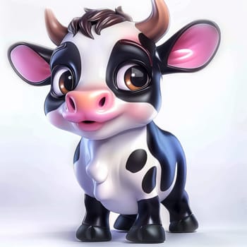 Adorable cartoon cow character with big eyes and pink ears, on white background.