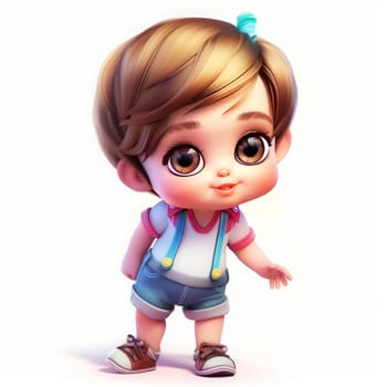 Adorable cartoon baby with big eyes and stylish hair. On white background.