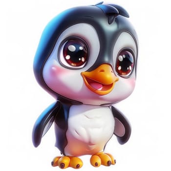 Adorable cartoon penguin with big eyes and warm smile. On white background.