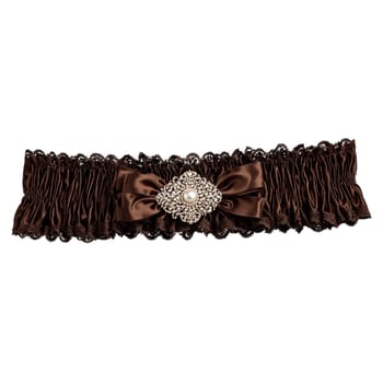 Chocolate brown velvet garter rich and luxurious gently lifting in a sophisticated swirl detailed. Woman lingerie isolated on transparent background.