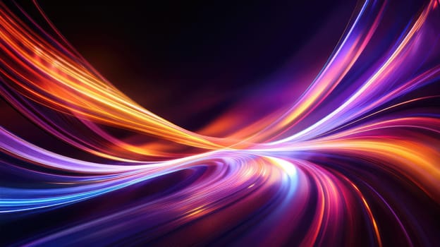 Abstract background of glowing coloured wavy lines on a dark background. Graphic design element with neon lights