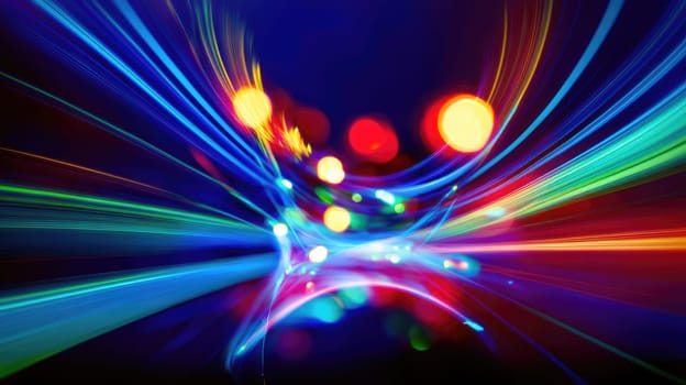 Abstract background of glowing coloured wavy lines on a dark background. Graphic design element with neon lights