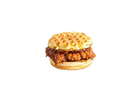 Slider with maple syrup glaze mini burger with maple syrup glaze fried chicken and waffles. Food isolated on transparent background.