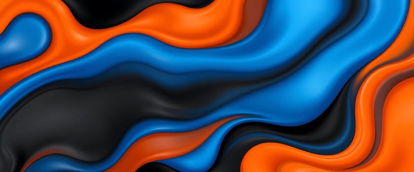 Curving waves of blue, orange, and black flow together, creating a vibrant and dynamic composition that showcases modern artistic expression and design.