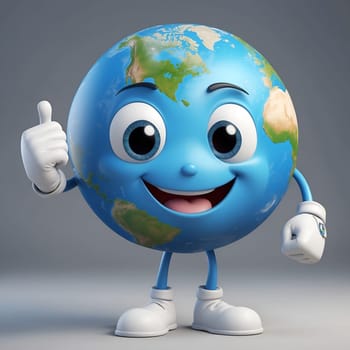 A vibrant cartoon earth character smiles and gives a thumbs up, embodying positivity and encouraging people to appreciate and protect the planet for future generations.