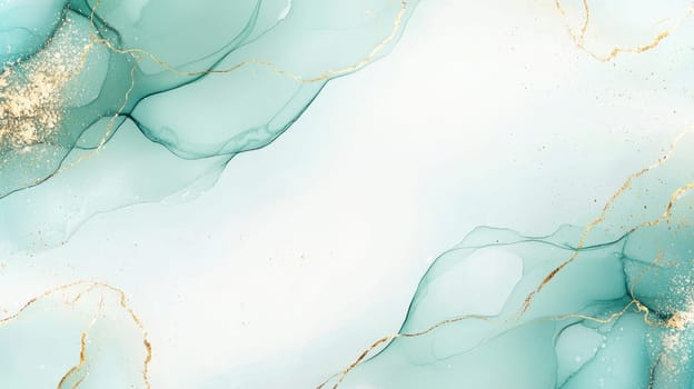 Blue Tint Abstract Alcohol Ink PAinted Background. Colorful Cyan and Golden Particles Creative Modern Wallpaper Design Template. Ai generated