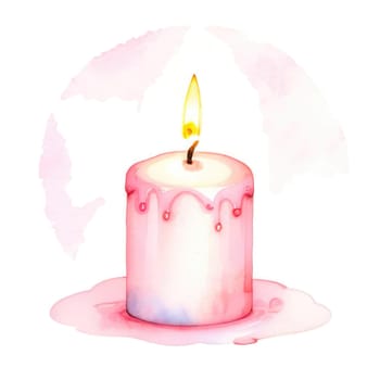 The soft glow of a burning pink candle illuminates its surroundings while wax drips down the sides, creating a tranquil atmosphere perfect for meditation or relaxation.