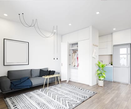 modern living interior design. 3d rendering concept