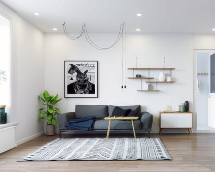 modern living interior design. 3d rendering concept