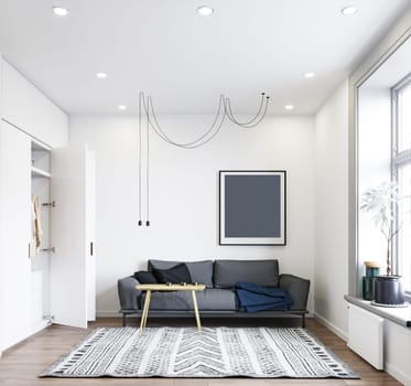 modern living interior design. 3d rendering concept