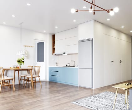 modern living interior design. 3d rendering concept