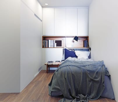 scandinavian style bedroom interior. 3d rendering concept design