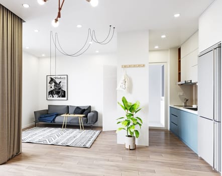 modern living interior design. 3d rendering concept