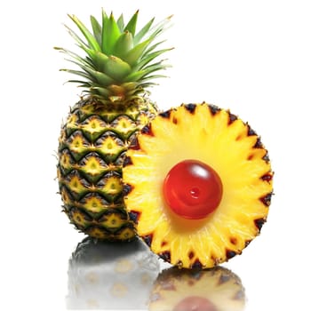 Grilled pineapple and rum cocktail with a maraschino cherry and a sugar rim Summer food. close-up food, isolated on transparent background