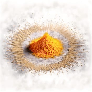 Saffron mandala a luxurious arrangement of saffron threads with powder scattering and steam rising. Food isolated on transparent background.