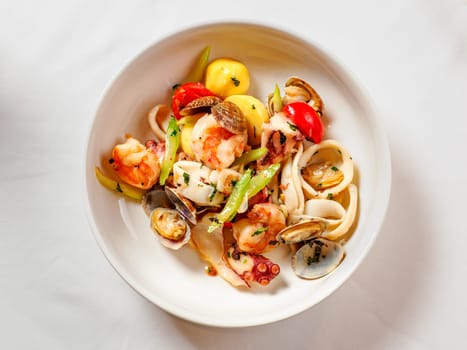 Delicious seafood platter as healthy eating and catering concept. Tasty meal of seafood as prawn, shellfish, mussel close up