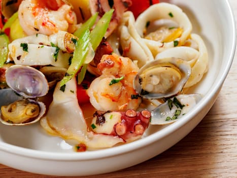 Delicious seafood platter as healthy eating and catering concept. Tasty meal of seafood as prawn, shellfish, mussel close up