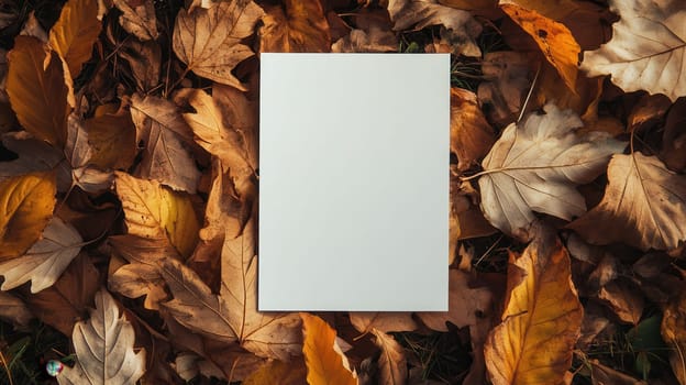 Autumn mood paper frame mockup on orange leaves