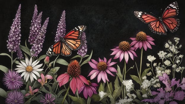Detailed botanical watercolor illustration on dark